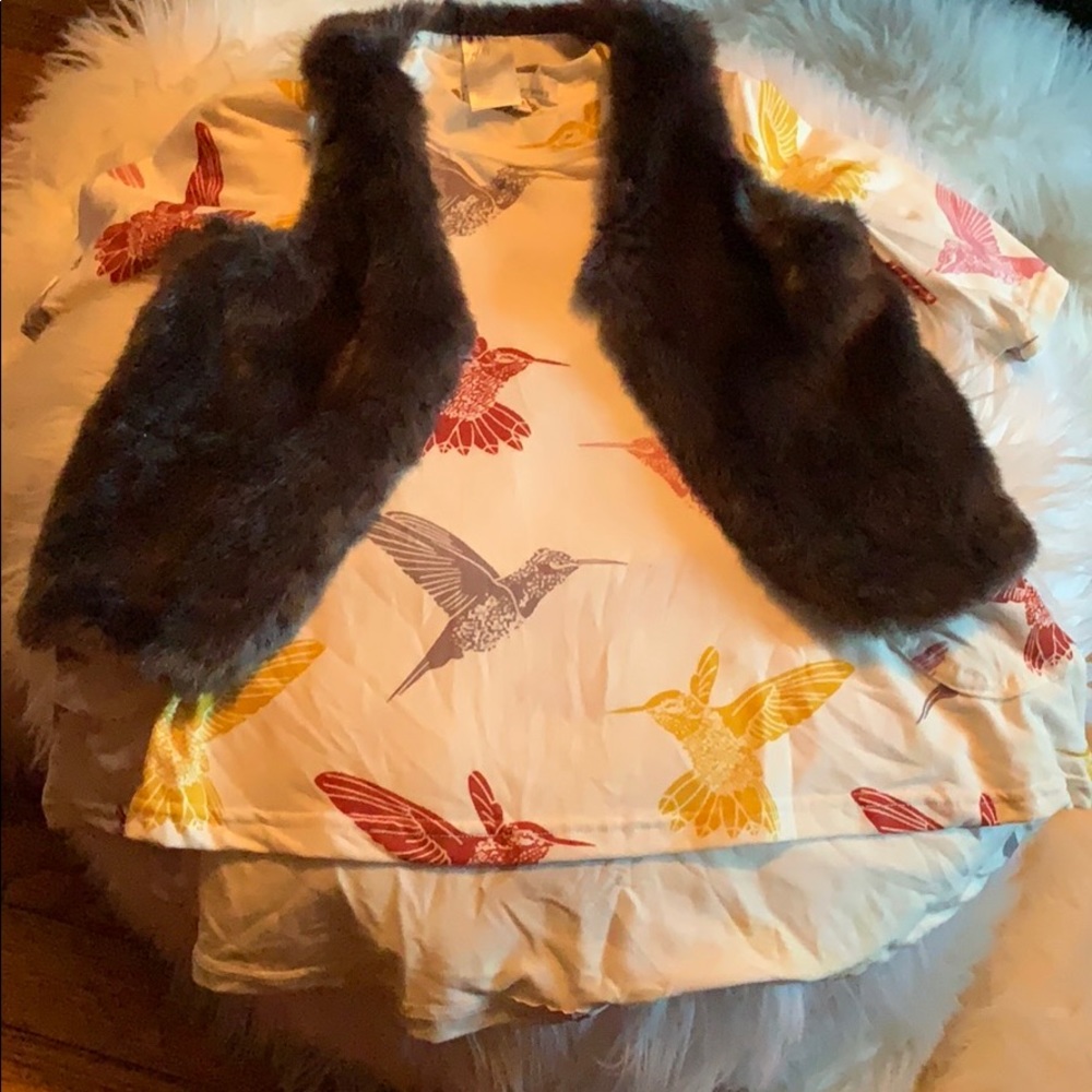 High low jersey dress with faux fur vest